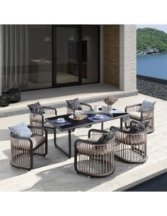 CITY Dining Set (Table 180x90cm+6 Armchairs) Alu Anthracite/Beige