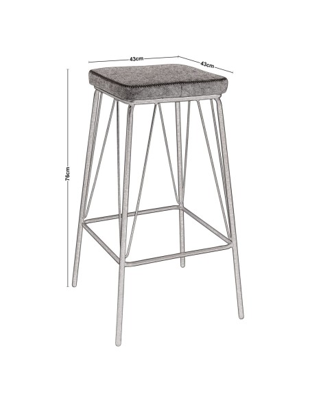 PANTON Σκαμπό BAR, Μέταλλο Βαφή Μαύρο, PU Απόχρωση Vintage Grey