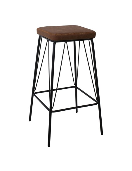 PANTON Σκαμπό BAR, Μέταλλο Βαφή Μαύρο, PU Απόχρωση Vintage Brown
