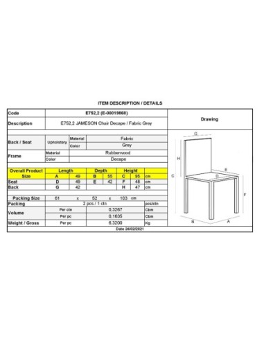 JAMESON Chair Decape-Fabric Grey