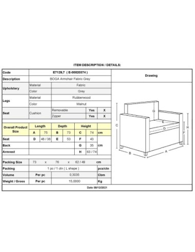 BOGA Armchair Fabric Grey