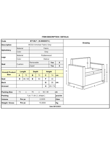 BOGA Armchair Fabric Grey