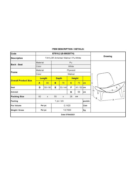 TAYLOR Armchair Walnut-Pu White