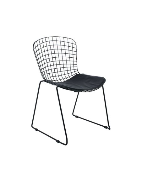 SAXON Chair Metal Mesh Black,Stacking Cushion Black Pu