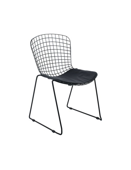 SAXON Chair Metal Mesh Black,Stacking Cushion Black Pu