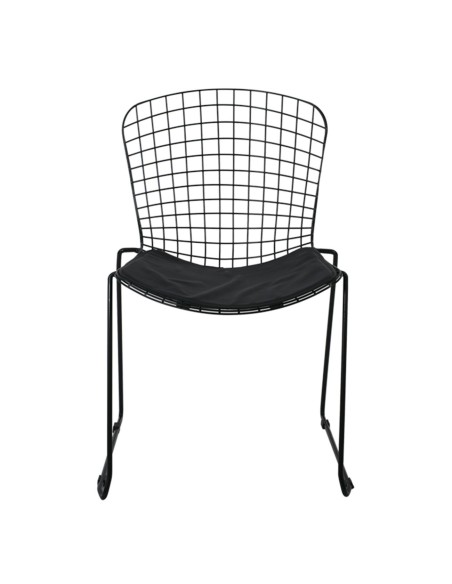 SAXON Chair Metal Mesh Black,Stacking Cushion Black Pu