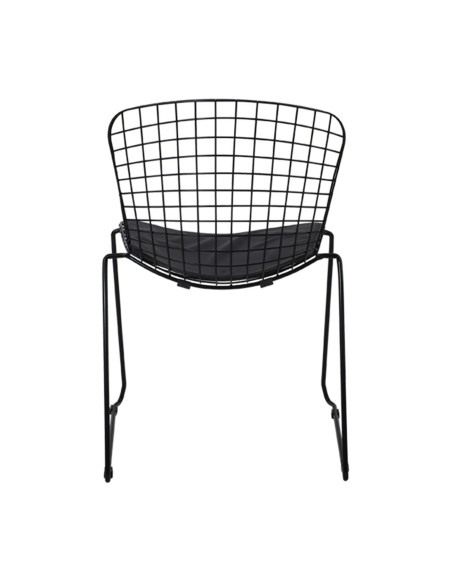 SAXON Chair Metal Mesh Black,Stacking Cushion Black Pu
