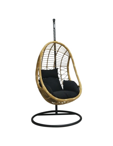 SALSA Hanging Lounge Steel Black-Wicker Natural-Cushion Black