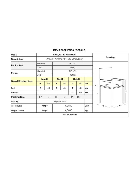 AKRON Armchair PP-UV White-Grey
