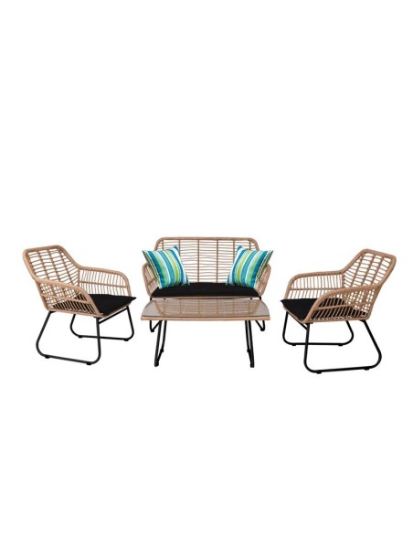 SALSA Set (4pcs) Black Metal-Natural Wicker, Cushions Black