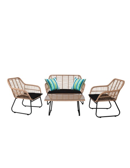 SALSA Set (4pcs) Black Metal-Natural Wicker, Cushions Black