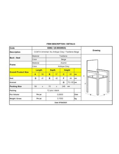 COSTA Armchair Alu Antique...