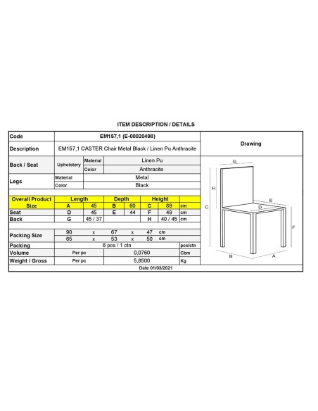 CASTER Chair Metal Black Paint-Anthracite Suede Fabric