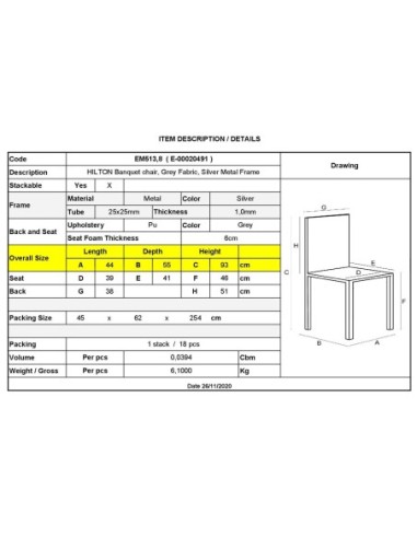 HILTON Banquet chair-Silver Metal...