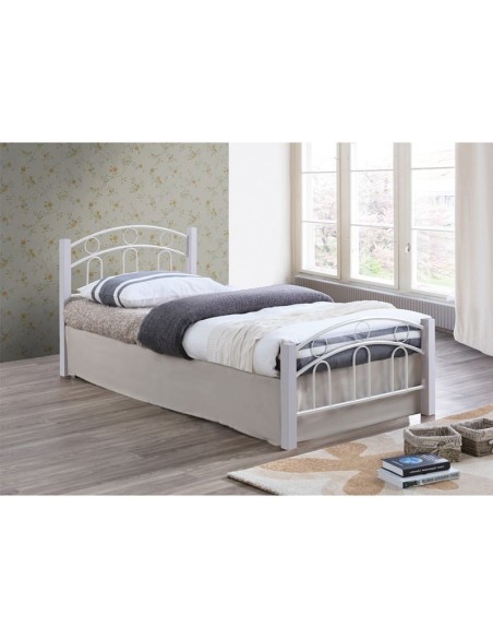 NORTON Bed (for Mattress 140x190cm) Metal White-Wood White