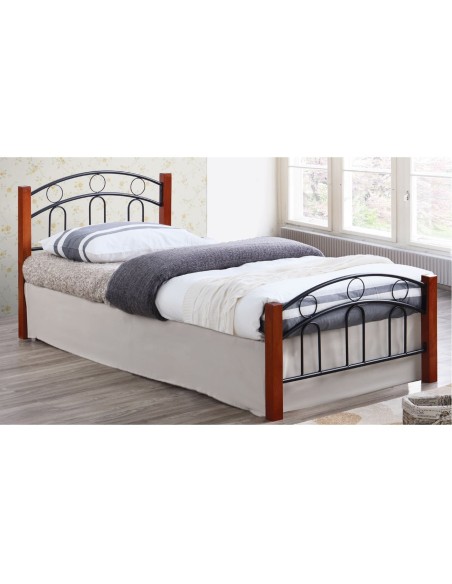 NORTON Κρεβάτι Διπλό, για Στρώμα 160x200cm, Μέταλλο Βαφή Μαύρο, Ξύλο Καρυδί