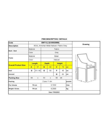 SOUL Armchair Natural Color Metal-Grey Fabric