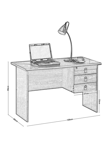 SIGNAL Desk 120x60x75 3-Drawers Sonoma