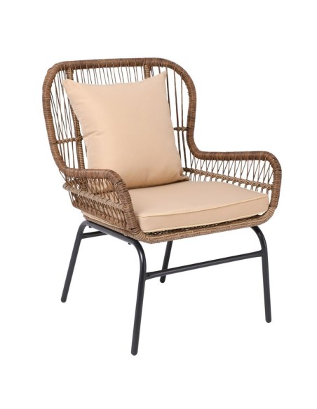 SALSA MAX Armchair Metal Black-Wicker Natural, Cushions Beige