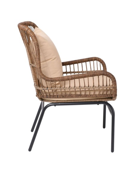 SALSA MAX Armchair Metal Black-Wicker Natural, Cushions Beige