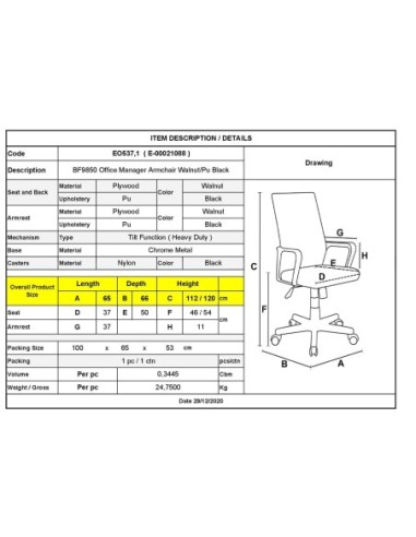 BF9850 Manager Armchair Walnut-Pu Black