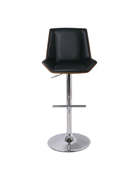 NUMAN Σκαμπό BAR με Πλάτη, Χρώμιο, Καρυδί - ΡU Μαύρο, Ρύθμιση Ύψους, Περιστρεφόμενο