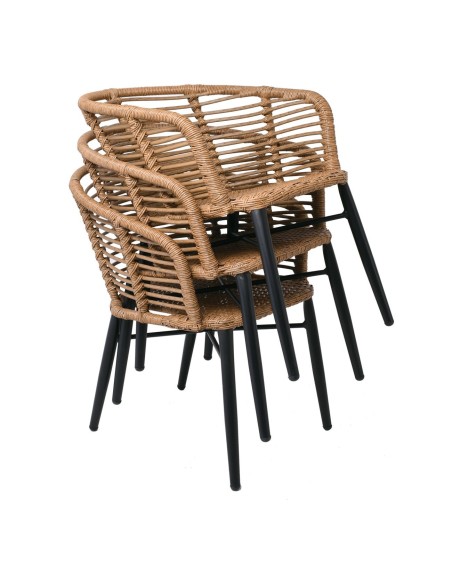SALSA Alu STACK Armchair Black-Wicker Natural, Cushion Grey