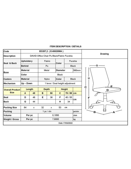 DAVID Office Chair Pu Black-Fabric Fucshia