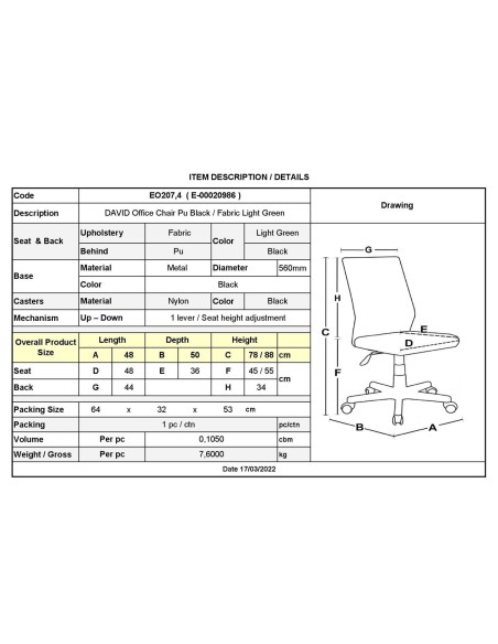 DAVID Office Chair Pu Black-Fabric Light Green