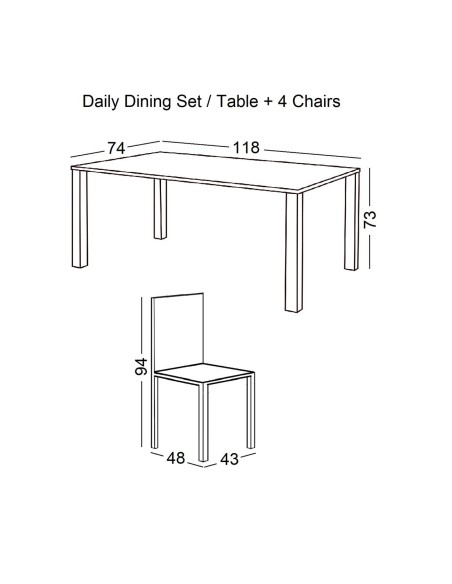 DAILY Set K-D (Table 118x74+4 Chairs) White-Dark Oak
