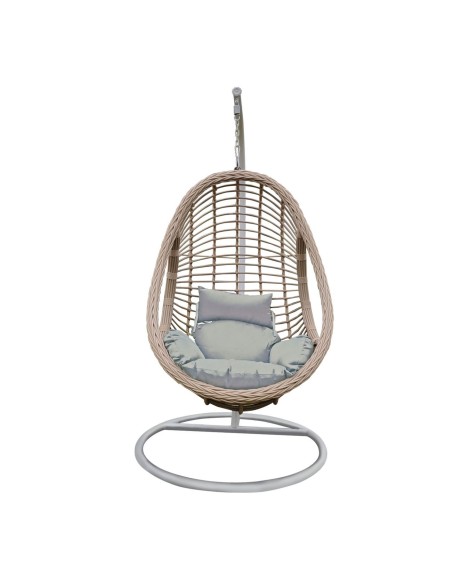 MACAN-II Hanging Lounge Metal White-Wicker Natural-Cushion Anthracite