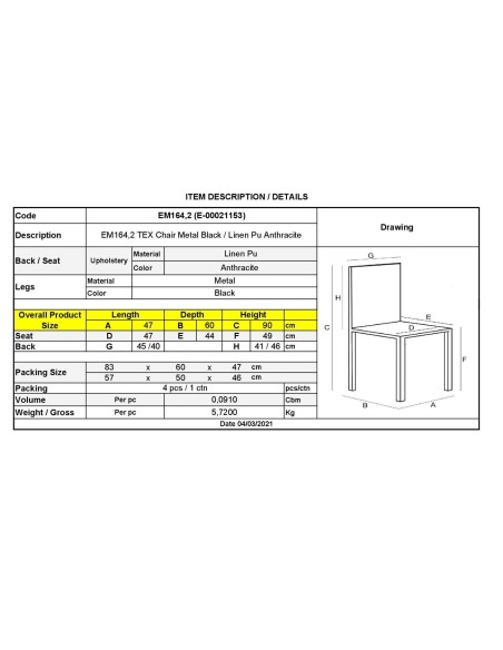 TEX Chair Metal Black Paint-Anthracite Linen Pu