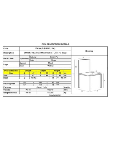 TEX Chair Metal Walnut Paint-Beige...
