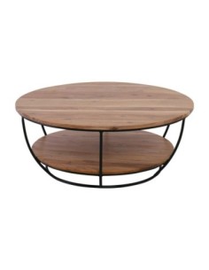 ROY Coffee Table d.90x35 Acacia Natural Finish (Black Paint)