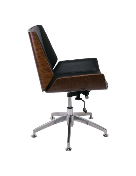 BF9860V Πολυθρόνα Επισκέπτη Μέταλλο Χρώμιο Καρυδί - Pu Μαύρο