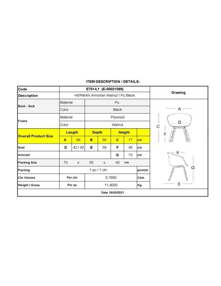 HERMAN Armchair Walnut-Pu Black