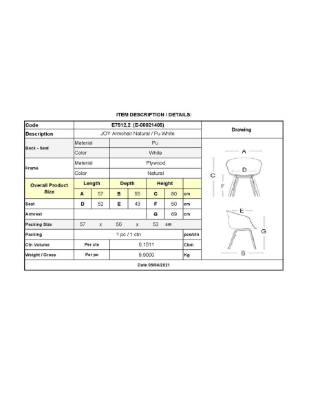 JOY-W Armchair Natural-Pu White