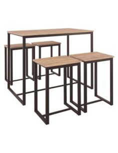 HENRY Set (Bar Table 100x60cm+4 Bar Stools) Metal D.Brown/Sonoma