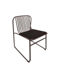 STRIPE Καρέκλα Κήπου Βεράντας, Μέταλλο Βαφή Sand Brown, Μαξιλάρι PU Μαύρο