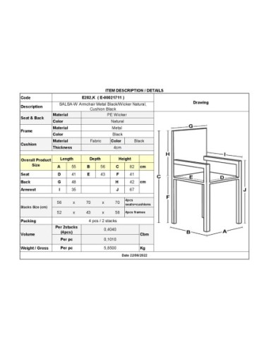 SALSA-W Armchair Metal Black-Wicker...