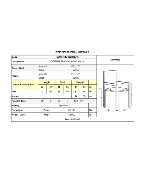 DORIAN PP-UV Armchair White