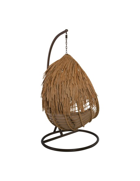 SALSA TROPIC Κρεμαστή Πολυθρόνα, Wicker Φυσικό, Μέταλλο Brown, Μαξιλάρι Μπεζ