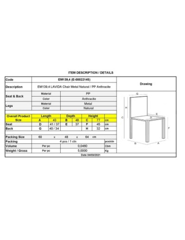 LAVIDA Chair Metal Natural, PP...