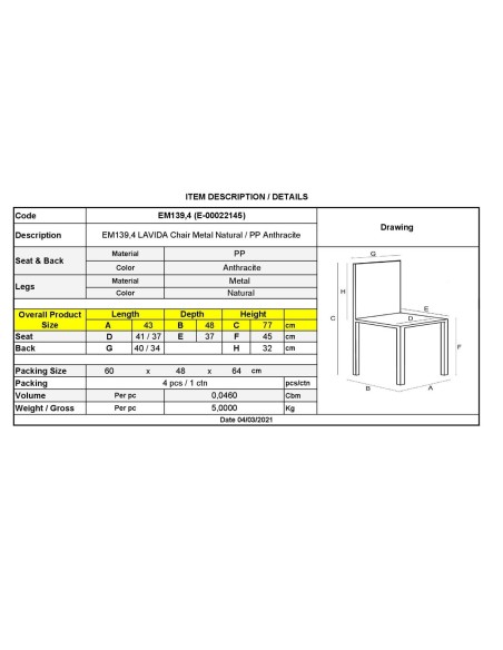 LAVIDA Chair Metal Natural, PP Anthracite