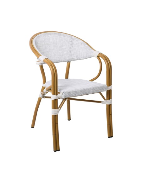 VEGERA Πολυθρόνα Dining Αλουμίνιο Βαφή Φυσικό Textilene Εκρού, Στοιβαζόμενη