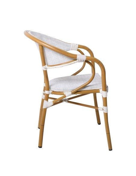 VEGERA Πολυθρόνα Dining Αλουμίνιο Βαφή Φυσικό Textilene Εκρού, Στοιβαζόμενη