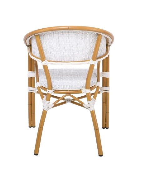 VEGERA Πολυθρόνα Dining Αλουμίνιο Βαφή Φυσικό Textilene Εκρού, Στοιβαζόμενη