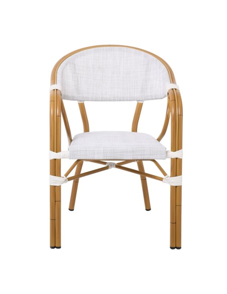 VEGERA Πολυθρόνα Dining Αλουμίνιο Βαφή Φυσικό Textilene Εκρού, Στοιβαζόμενη