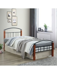 DOKA Κρεβάτι Μονό, για Στρώμα 90x200cm, Μέταλλο Βαφή Μαύρο - Ξύλο Απόχρωση Καρυδί