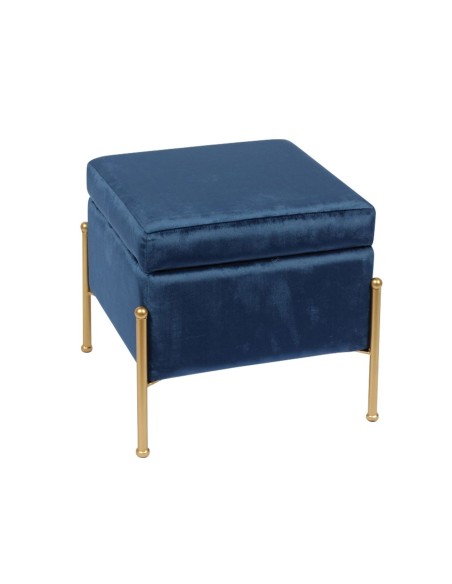 RAY Storage Stool 40x40cm Metal Gold Paint-Fabric Blue Velure